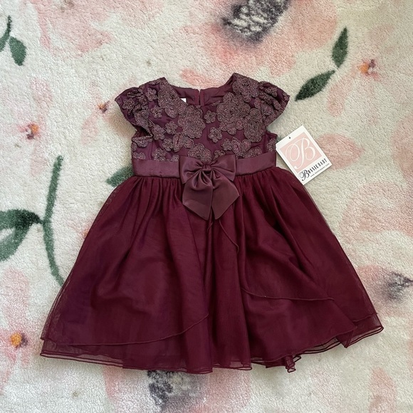 Bonnie Baby maroon flower beaded detail dress - Picture 1 of 6